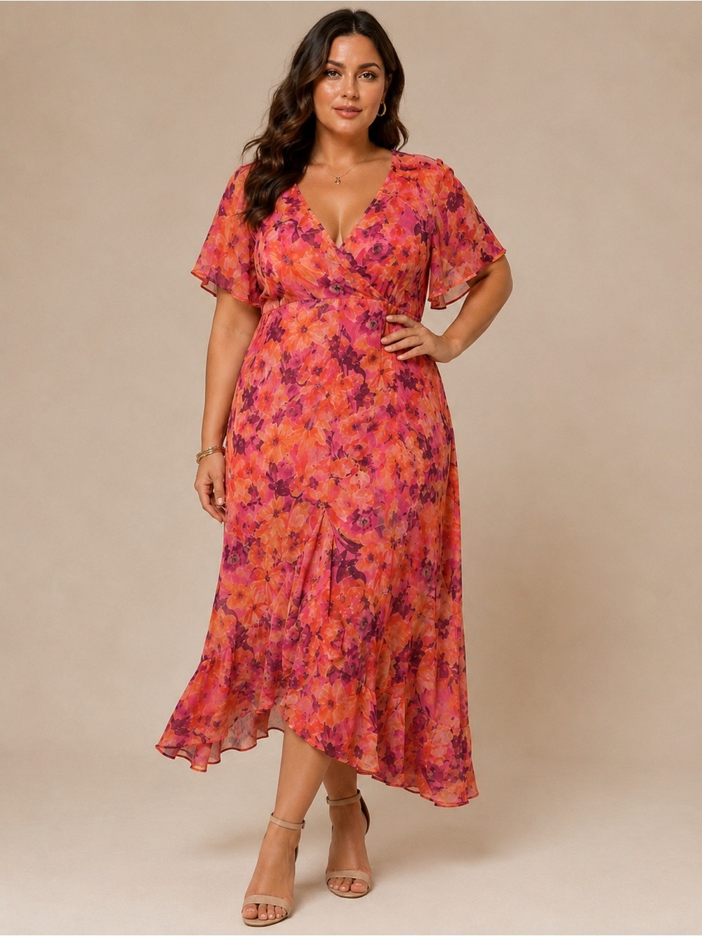 Amagyaa NWT Floral Chiffon High-Low Maxi Dress XL Wedding Guest